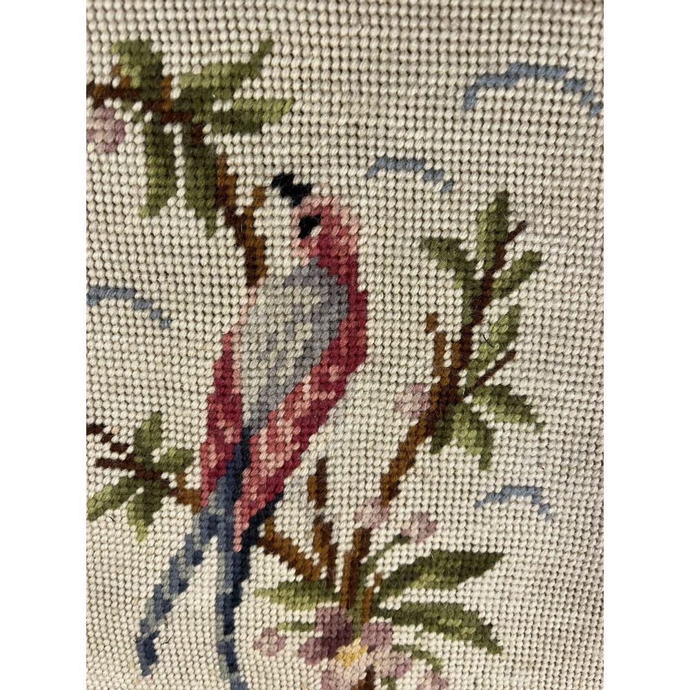 Vintage Finished Framed Bird Needlepoint Petit Point Embroidery 17” Tall - Picture 2 of 4